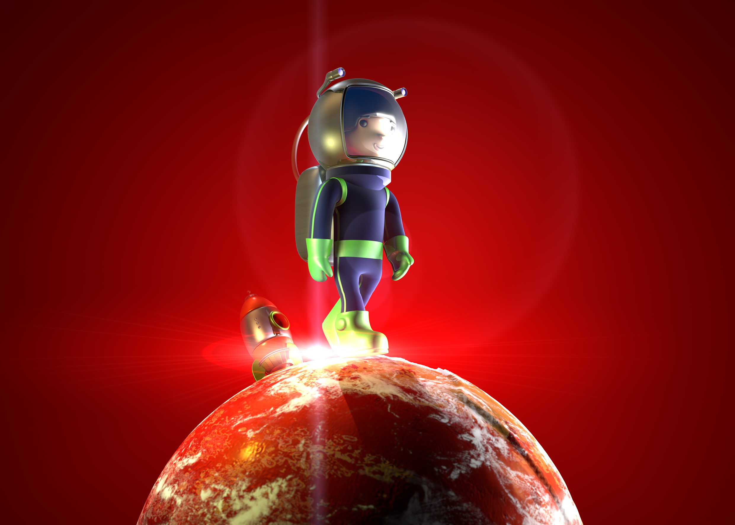 3d astronaut on red planet